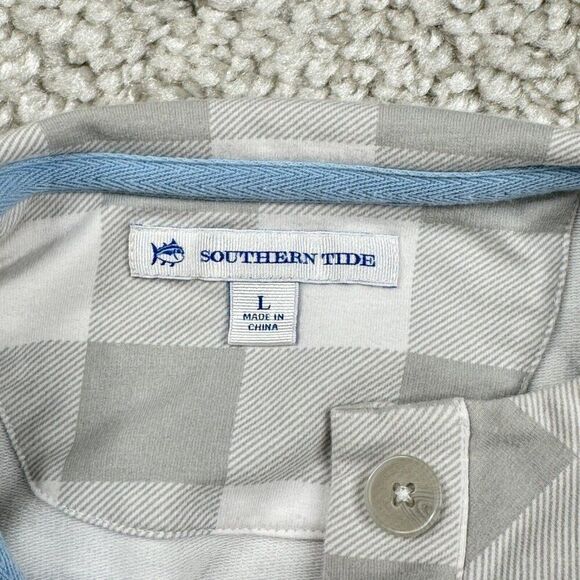 Southern Tide Waylon Gingham Long Sleeve Pullover Glacier Grey - Picture 6 of 11